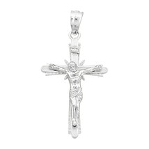 14K Bañado en Oro Blanco 925 Plata Colgante Cruz Crucifijo Mujer Regalo Dia - $116.82