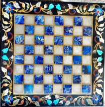 Black Marble Chess Table Top Semiprecious Inlaid Stone Customized Home D... - $593.01