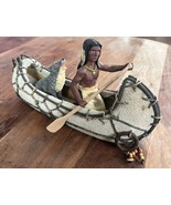 Native American Man and Wolf on 10&quot; Canoe Figurine Suede Resin Removable... - €22,91 EUR