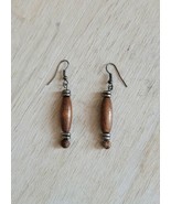 Wood Vintage Earrings Costume Jewelry Handmade Spindle Beads B64 - $27.41 CAD