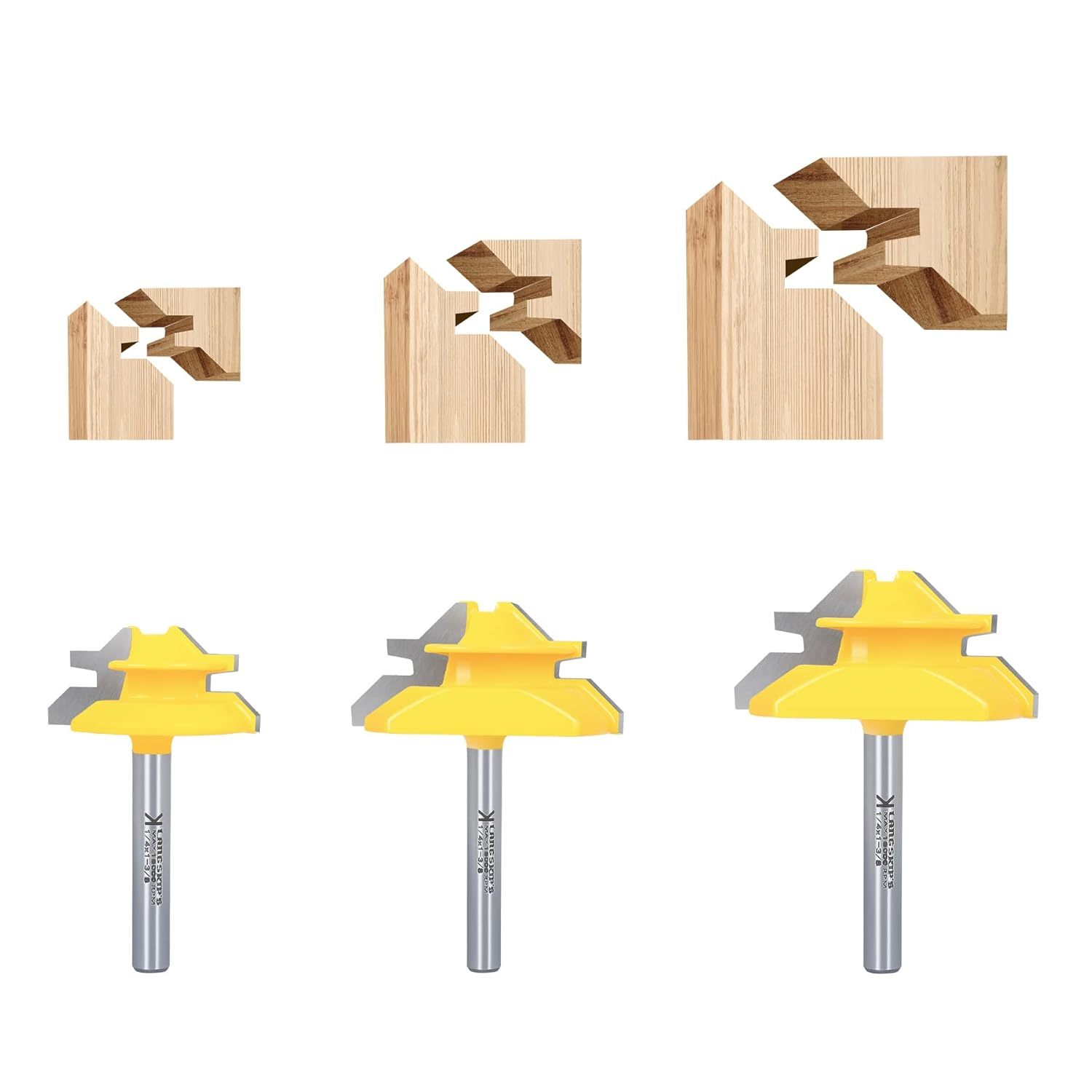 45 Degree Lock Miter Router Bit 3-Piece Set, For 1/2”, 5/8”, 3/4” Cutting - $35.99