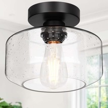 Industrial Semi Flush Mount Ceiling Light 800 Lumen LED Bulb Included Seeded Gla - £44.80 GBP