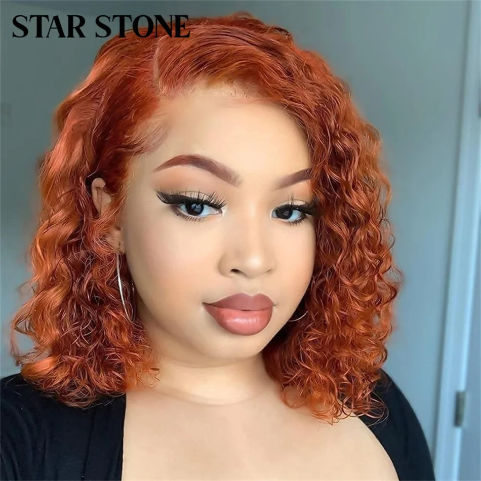 Ginger Orange Deep Wave Bob Wig Lace Front Human Hair Wigs For Black Women Hum - £57.89 GBP+