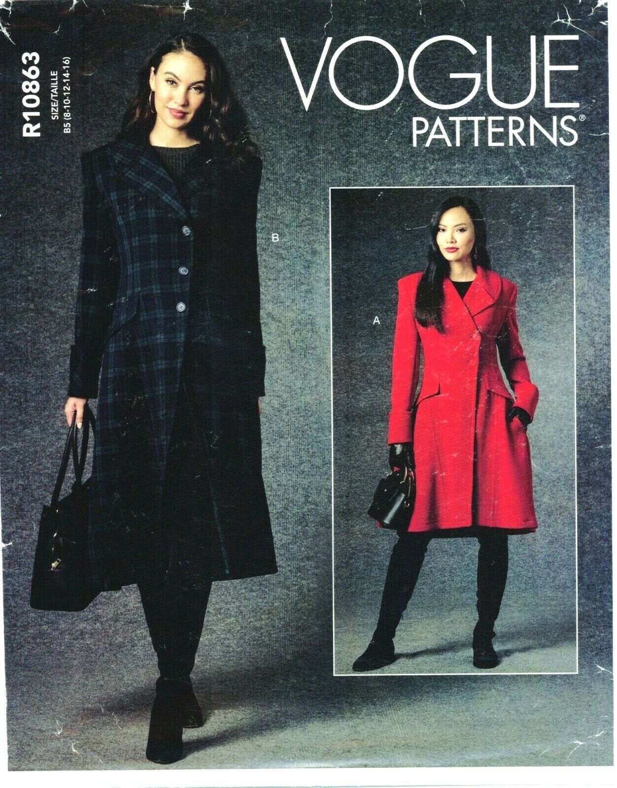 Primary image for Vogue 10863 1752 Fitted COAT Misses Lined Two Lengths Sewing Pattern 2020 UNCUT