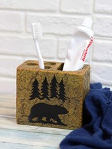 Rustic Western Black Bear By Pine Trees Silhouette Toothbrush Toothpaste Holder - £19.97 GBP