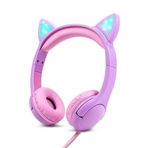 Kids Headphones, Safe 85Db Volume Control Light Up Cat Ear Headphones For Ipad F - £25.45 GBP