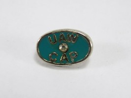 UAW COMMUNITY ACTION PROGRAM LAPEL PIN TIE TACK GREEN OVAL JEWELED CENTER - $8.90