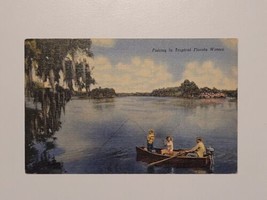 Fishing In Tropical Florida Waters Fort Myers Fl 1954 Moss Covered Trees Boat - £9.19 GBP