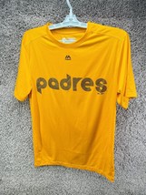 San Diego Padres Majestic MLB Baseball T-Shirt Size Small Yellow Dri Fit - £14.36 GBP