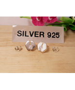 White CZ Pentagon Shape Stud Earrings 925 Sterling Silver, Handmade Wome... - £33.21 GBP