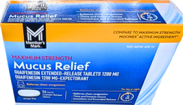 Member&#39;s Mark Max Strength Mucus Relief Guaifenesin Tablets 1200mg 56 Ct... - $22.77