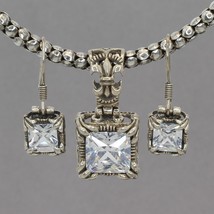 Vintage Silpada Sterling UPTOWN CZ Pendant Popcorn Chain Necklace &amp; Earrings Set - £103.77 GBP