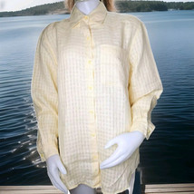Liz Claiborne Irish Linen Blouse Womens M Yellow Hidden Check Button Up ... - $339.62 MXN