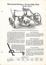 McCormick-Deering Success Sulky Plow 12 an 12-A Dual Page Ad Spec Sheet - £12.50 GBP