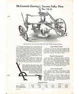 McCormick-Deering Success Sulky Plow 12 an 12-A Dual Page Ad Spec Sheet - £12.47 GBP