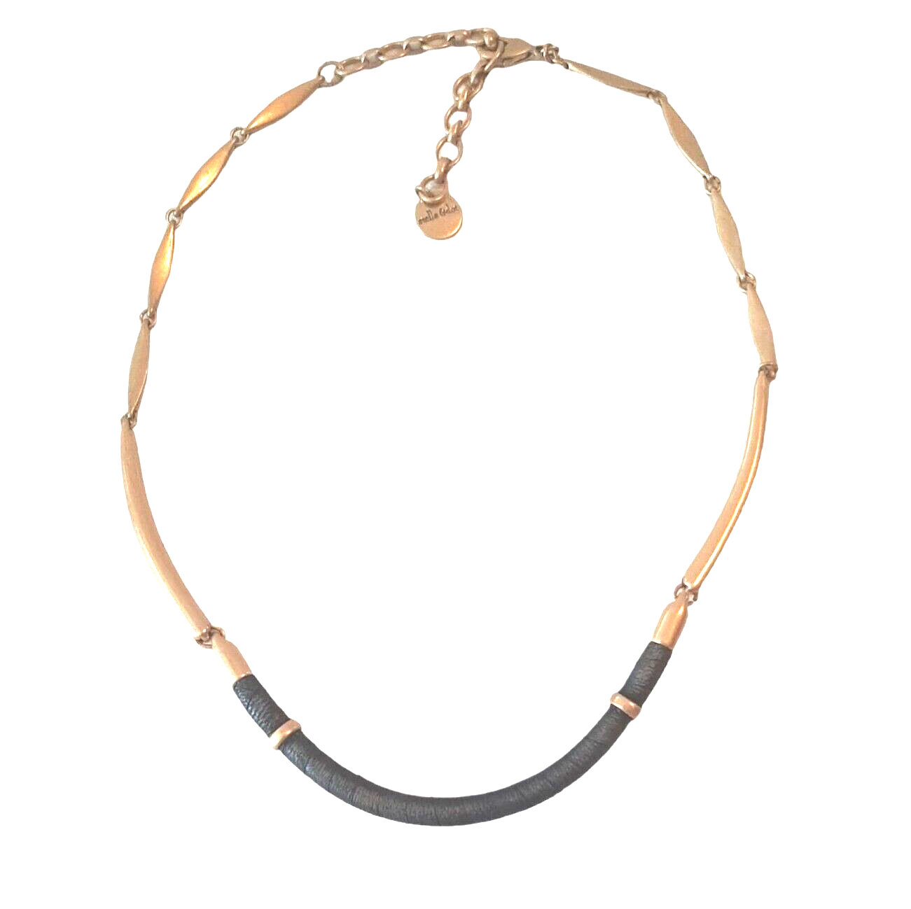 Stella and Dot Marcell Collar Choker Necklace Matte Gold Tone Black Leather - £29.45 GBP
