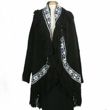 Polo Ralph Lauren Black Wool Blend Fringed Southwestern Cardigan Xs S - £120.26 GBP