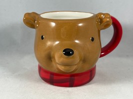 Figural Smiling Funny Teddy Bear Christmas Bear Winter Bear Coffee Mug - $11.40