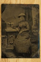 Vintage Family Photo Tintype 1850-1860 Formal Young Woman Period Dress &amp; Hat - £13.47 GBP