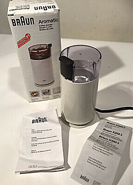 BRAUN KSM 2 Aromatic Coffee Grinder 2.5oz 12 cups w\ Orig Box & 2 Documents USED - £26.19 GBP