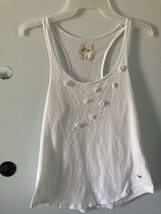 Hollister Size Small Women’s White Tank With White Roses &amp; Sequins .￼ - £10.39 GBP
