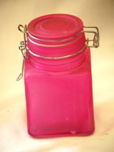 Pink Square Glass Canister Storage Jar Wire Bale Locking Lid - $20.31 CAD