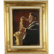 &quot; Illinois Jacquet &quot; Par Anthony Sidoni 2001 Signée Huile Peinture 56.5cmx18 - $6,857.85