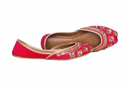 Floral Sequined - Handmade Red Women Flat Shoes / Ballet Flats / Juti Ethnic / R - £94.29 GBP