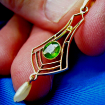 Elegant Peridot and Pearl Antique Deco Geometric Pendant Victorian Necklaces 10k - $1,610.25