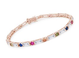 Multi Color Cubic Zirconia Tennis Bracelet In 14k Gold - £263.14 GBP