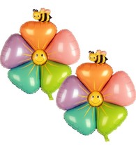 2 Pcs Daisy Balloons 42 inch Conjoined Bee Flower Balloons Foil - £6.80 GBP