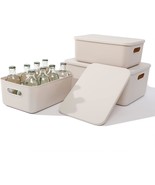 Lidded Knit Storage Organizer Bins With Plastic Storage Baskets, Light G... - €39,92 EUR