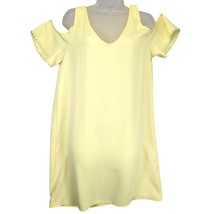 Everly Butter Yellow Open Shoulder Mini Dress, Sz L V-Neck Lace Trim Sle... - $40.00