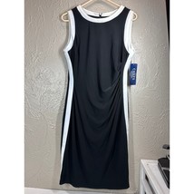 Chaps Ladies Black Stretchy Dress White Trim Summer Business Casual Size... - $557.80 MXN