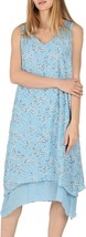 Women Casual Boho V-Neck Irregular Layers Cotton Linen Midi Dress (Blue,Size:L) - £14.77 GBP