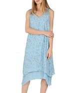 Women Casual Boho V-Neck Irregular Layers Cotton Linen Midi Dress (Blue,... - £14.55 GBP