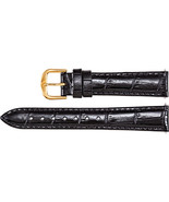 Ladies 16 mm Regular Black Leather Alligator Grain Padded Strap Band - $45.86