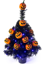 21.6” 30 LED Halloween Black Spooky Tree Glittered with Purple Lights &amp; ... - $25.38