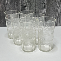 Set of 6 Etched Tumblers Clear House Trees Clouds  - $47.52