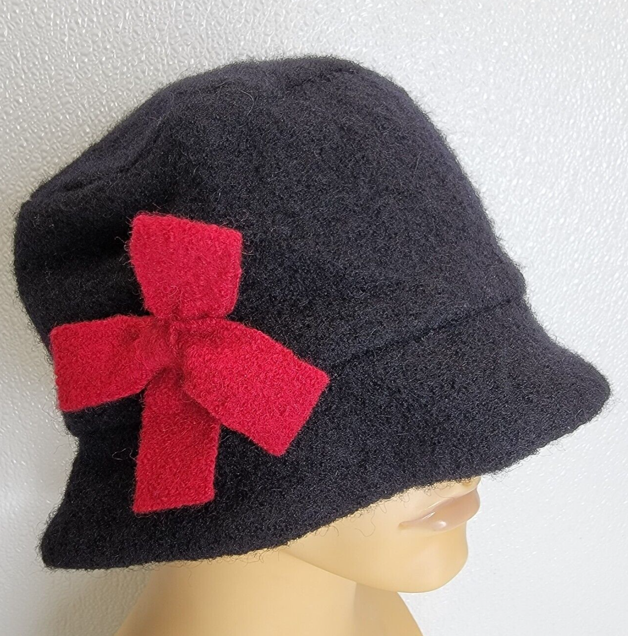 Primary image for The Tog Shop Wool Womens Black Bucket Hat Red Bow Winter Warm Cute
