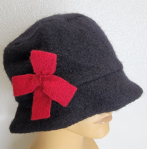 The Tog Shop Wool Womens Black Bucket Hat Red Bow Winter Warm Cute - £15.39 GBP
