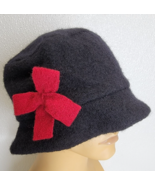 The Tog Shop Wool Womens Black Bucket Hat Red Bow Winter Warm Cute - £15.14 GBP