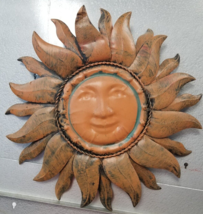 Happy Braided Sun Metal Wall Hanging Large Brown Yellow Curve Rays 1970s... - $28.45