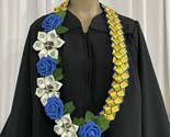 Graduation Money Lei Flower Crisp Bills Blue &amp; Yellow Gold Four Braided ... - £58.66 GBP