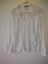 American Eagle Women White Long Sleeve Crochet Lace Pullover Top Size S/... - $13.86