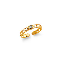 14K Yellow Gold Cubic Zirconia &amp; Cut-Out Hearts Toe Ring - £136.75 GBP