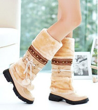 Winter New Wedges Thick Sole Metal Decoration Embroidery Plush Inside Warm Pom P - £45.47 GBP