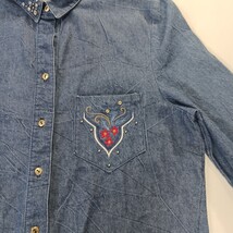 Vintage Palm Club Women's Blue Cotton Long Sleeve Denim Shirt Blouse Top image 5