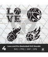 Love and Fire Basketball SVG Bundle, for Cricut, Black Silhouette, SVG C... - $2.49