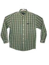 Chaps Button Down Shirt Long Sleeves Green Tan Yellow Plaid Mens Medium EUC - £11.88 GBP